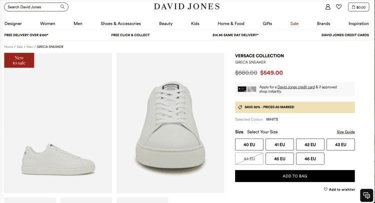 David Jones: VERSACE COLLECTION Greca Sneaker – Was $880.00, now $549.00